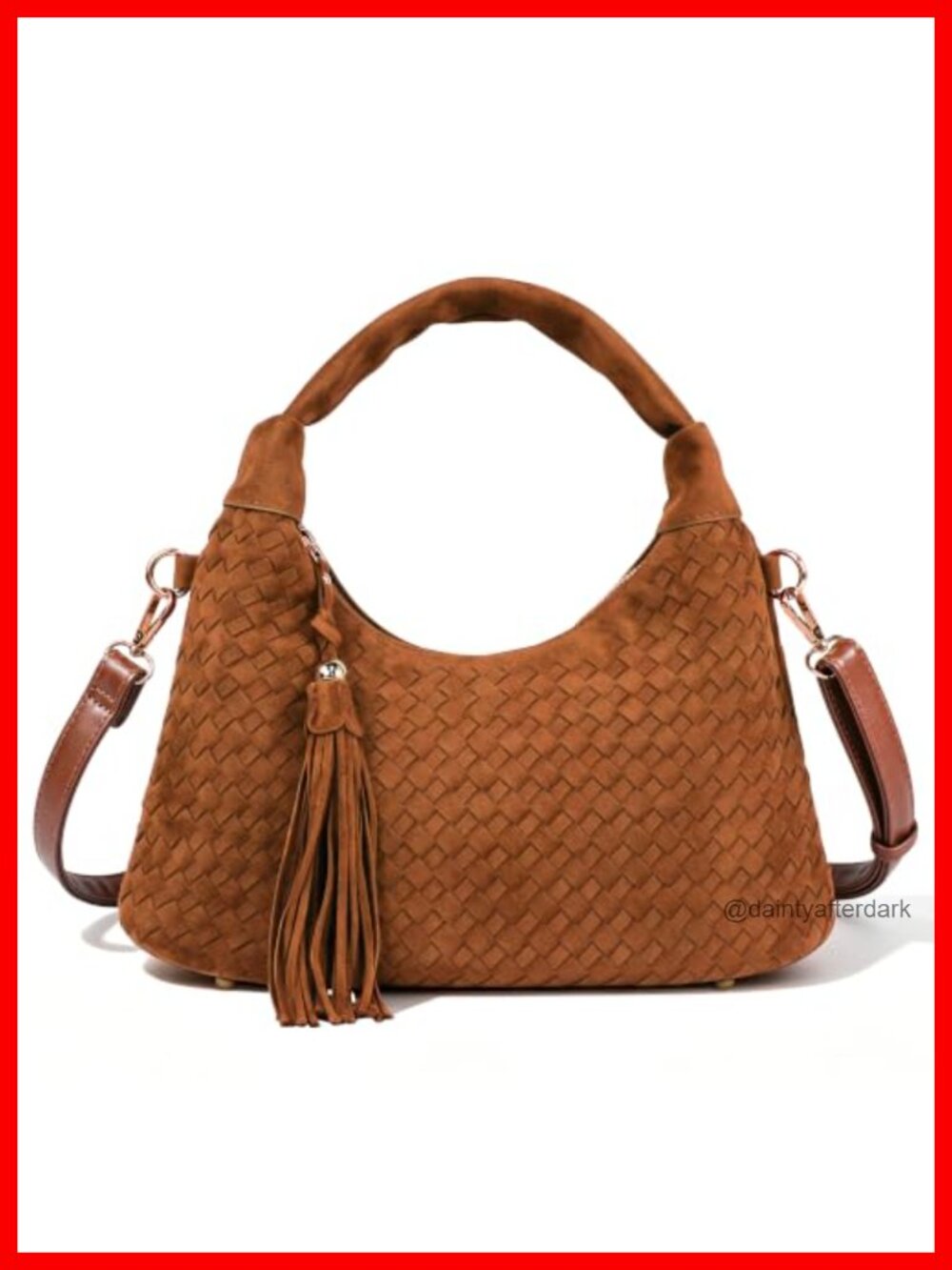 Woven Suede Hobo Satchel Shoulder Bag with Tassel and Crossbody Strap